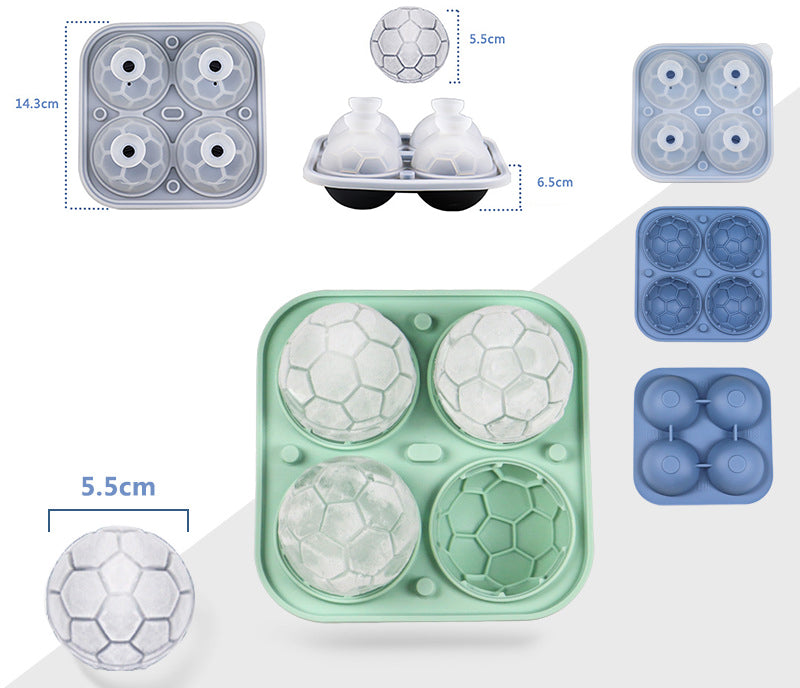 Sports Ball Soccer Shaped Silicone Ice Ball Mold W/ Ice Cube Tray