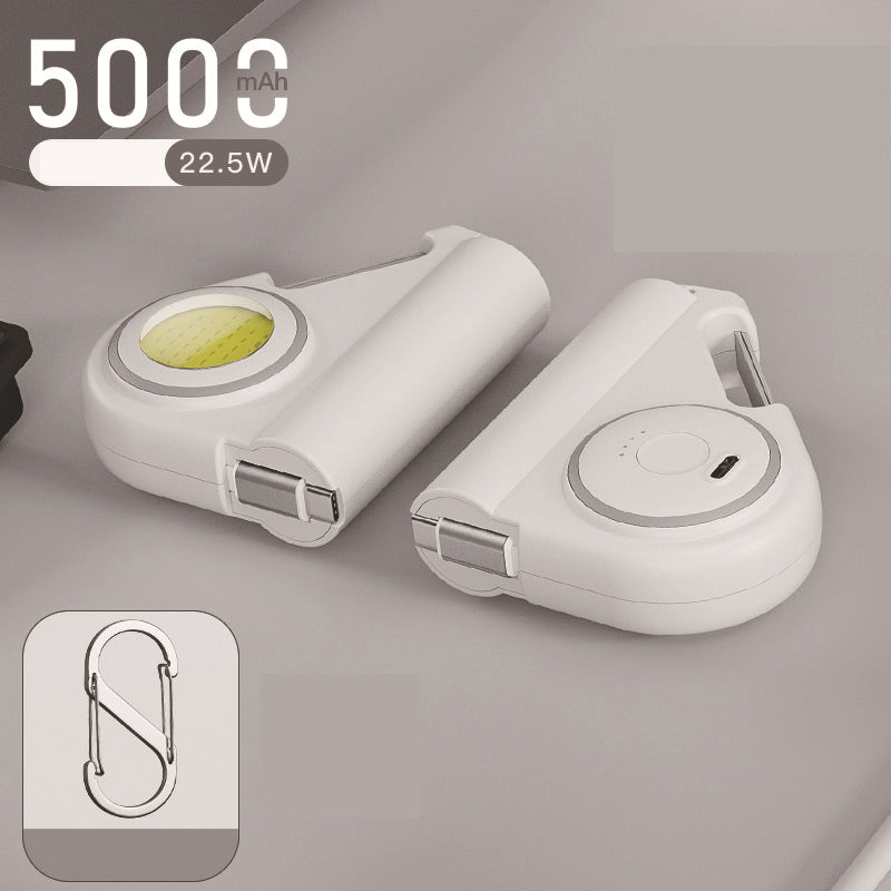 5000mAh Mini Power Bank With Retractable USB-C Cable WIth Illumination light With Metal Carabiner