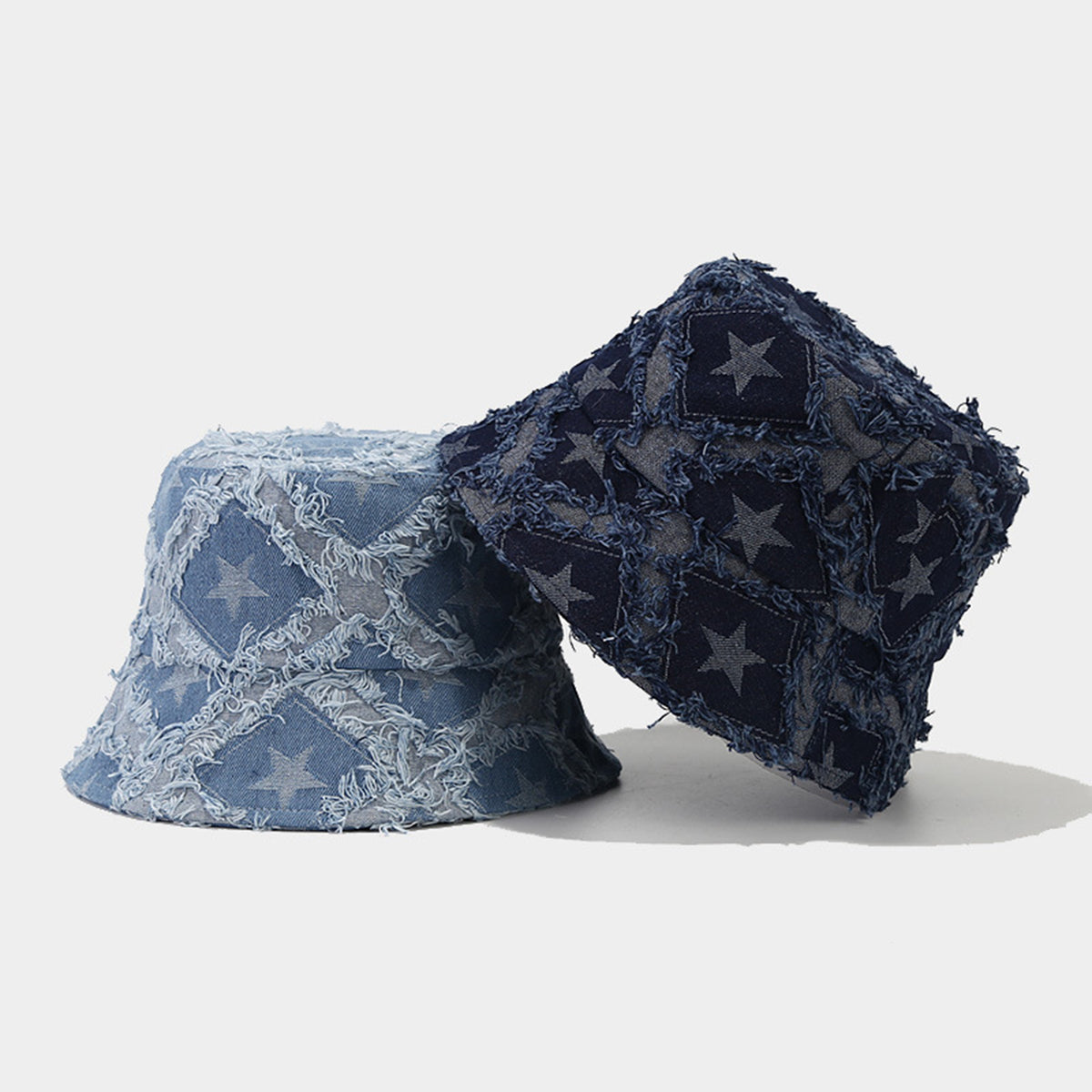 Star Distressed Denim Jean Bucket Hat Sun Hat