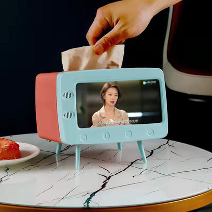 TV Shape Tissue Holder Phone Holder Stand Facial Tissue Box Cover for Home Office Kitchen Desktop