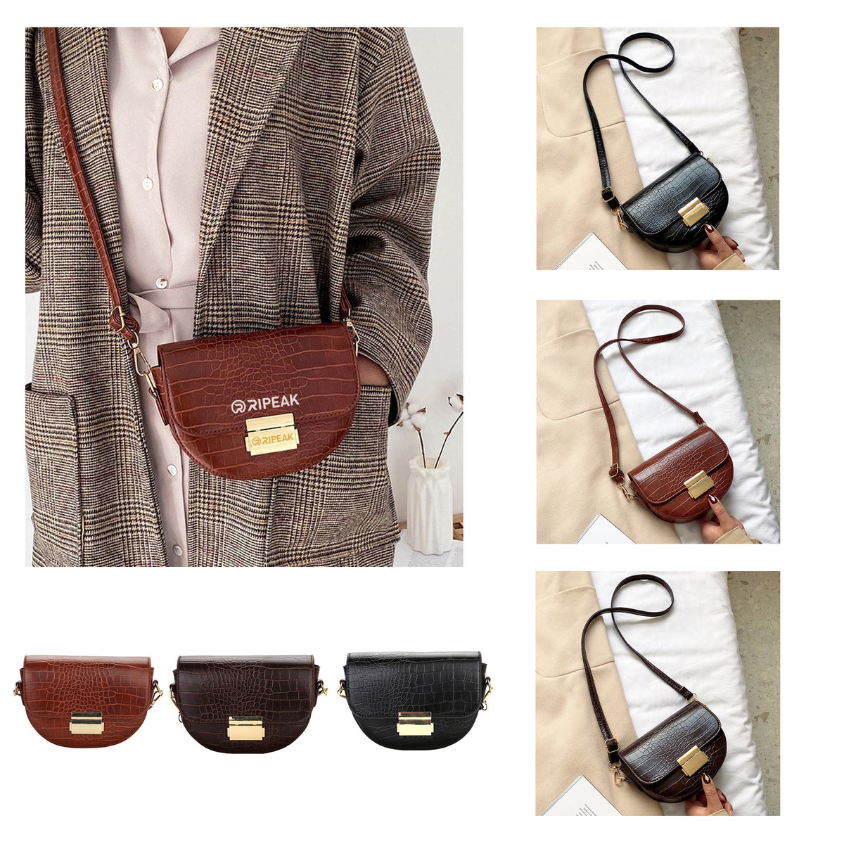 Women's Mini Alligator Print Crossbody Flap Closure PU Leather Shoulder Bag W/Adjustable Strap