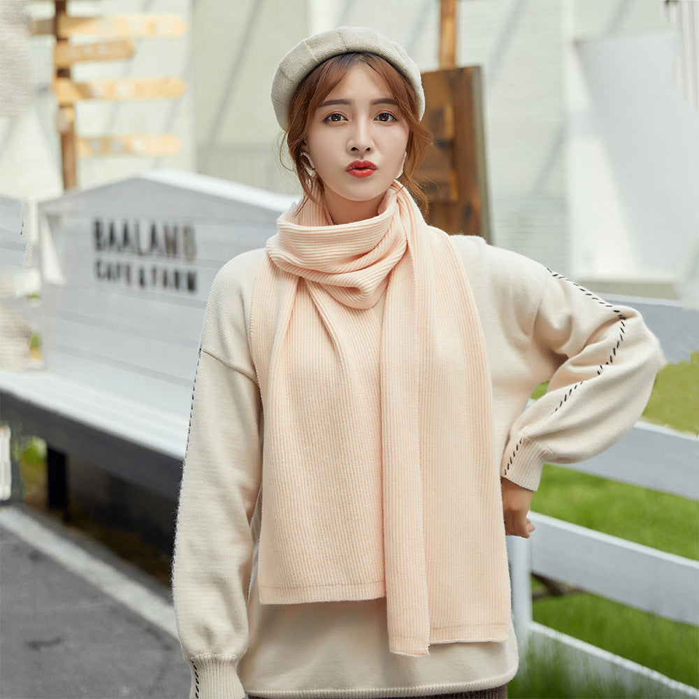 Unisex Long Knitted Plain Scarf - Warm Autumn And Winter Scarf - Tightly-Knitted Core Spun Yarn Scar