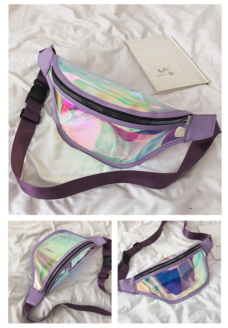 PVC Water Resistant Shiny Waist Bag Laser Waist Bum Bag W/Adjustable Belt