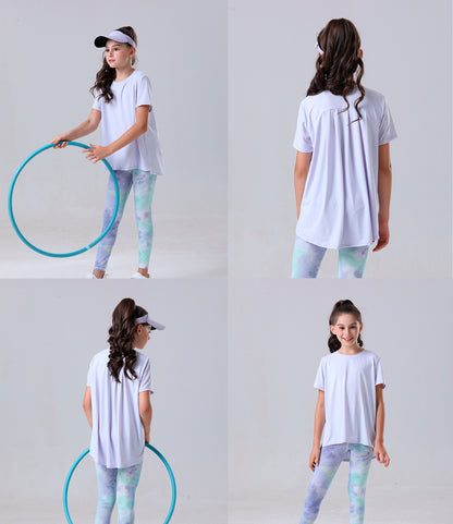 Youth Girls Athletic Ice Touch Breathable Short Sleeve Quick Dry Running Sports T-shirt