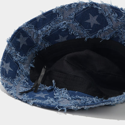 Star Distressed Denim Jean Bucket Hat Sun Hat