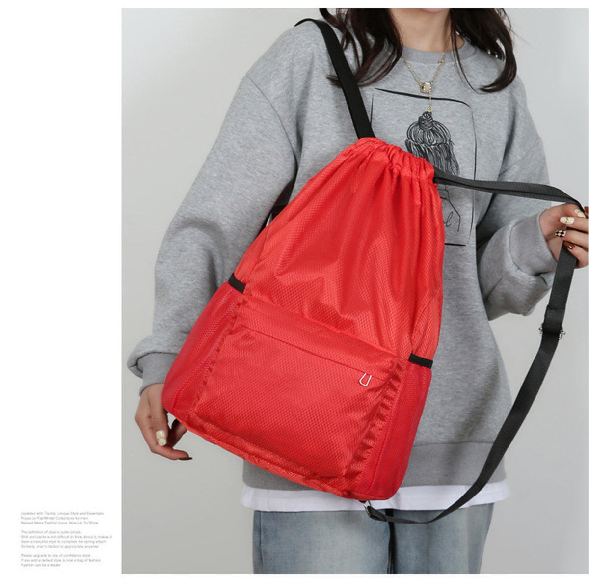 18 x 12.67" Drawstring Backpack, Waterproof Sports Gym Bag with Side Pocket