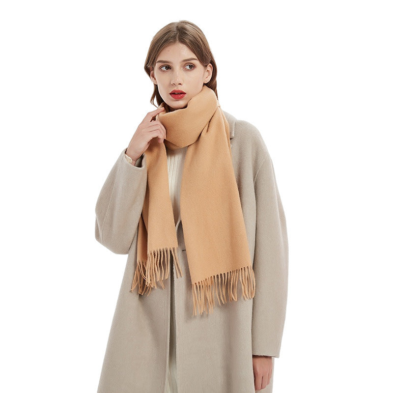 71" 100% Lamb Wool Plain Scarf Warm Autumn Winter Scarf Solid Color Fringed Wool Scarf