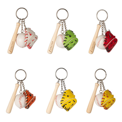 Baseball Charm Keychain Set - 3-Piece Wooden Bat, Ball & Glove Charm