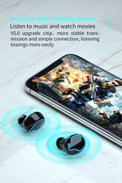 Mirror Surface TWS Earbuds W/600 mAh Power Bank and A LED Light