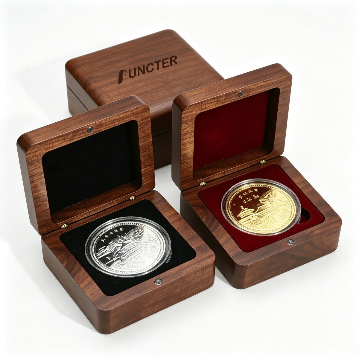 Black Walnut Wood Single Coin Storage Display Box Medium Size