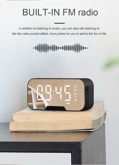 2000 mAh Digital LED Mirror Radio Alarm Clock Wireless Speaker W/Phone Bracket