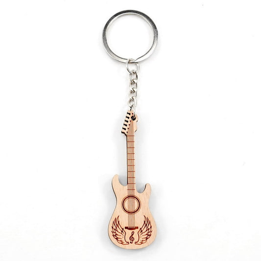 Guitar Shape Wooden Keychain