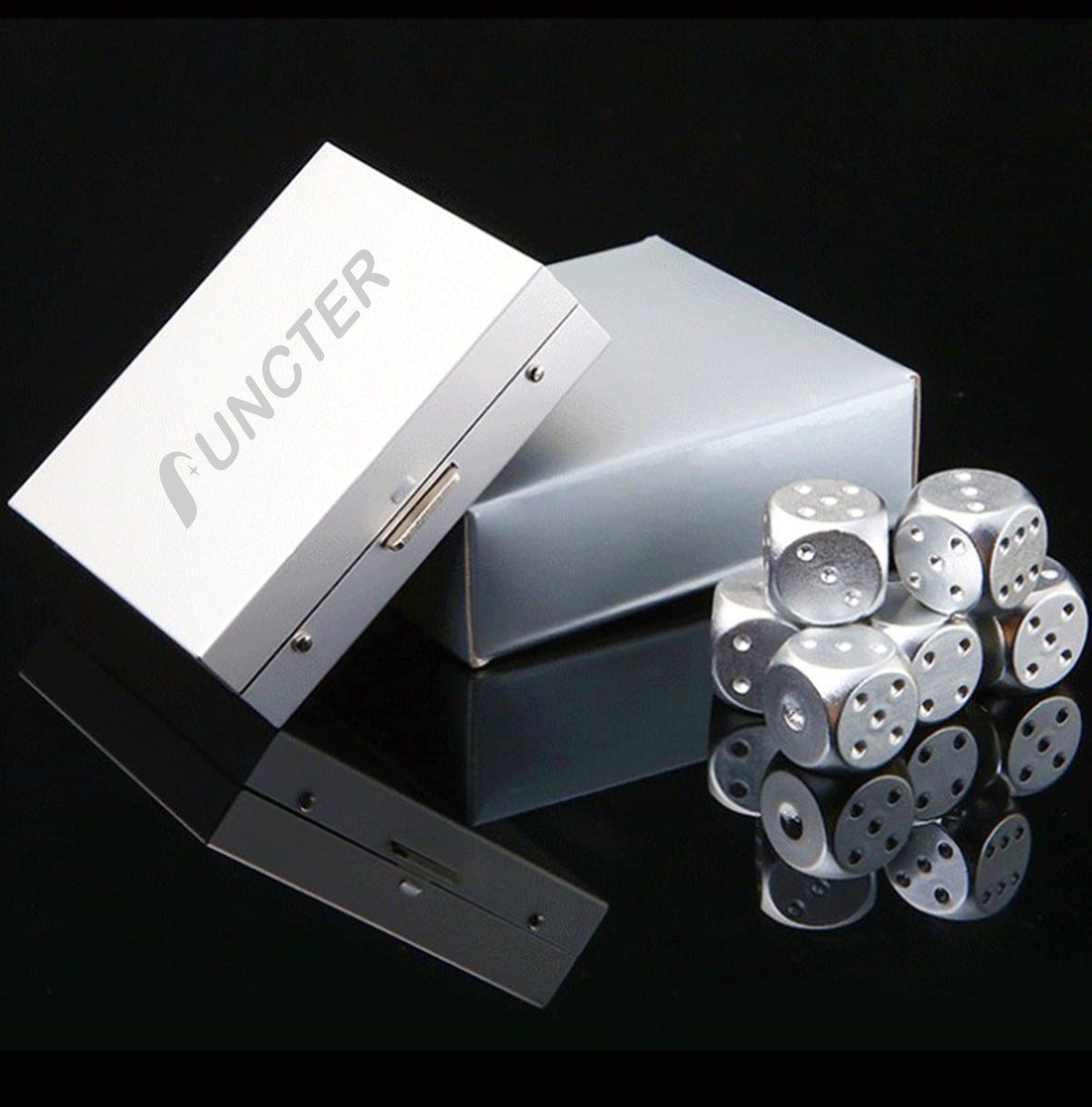 Silver 5 Pcs Metal Dice Game Set w/ Metal Container