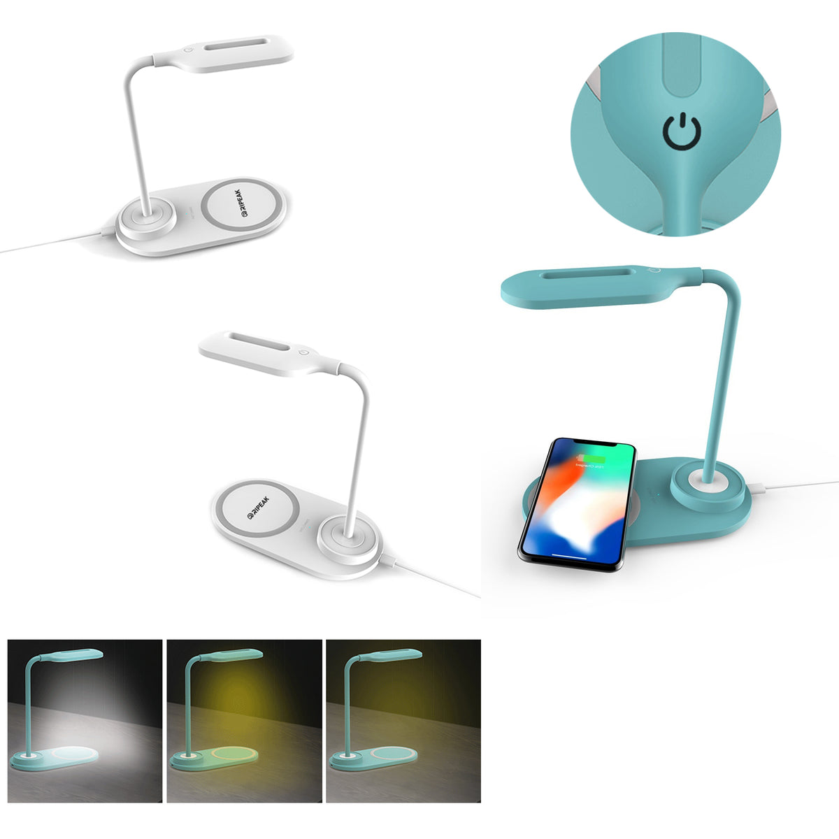 Multi-Functional 3-level Brightness Touch Control Flexible LED Desk Lamp W/Wireless Charger