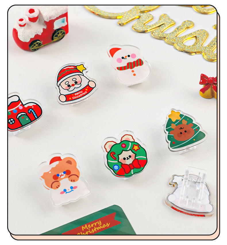 Christmas Acrylic Album Memo Clip Bag Binder Sealing Clip Food Bag Clamp-Two Sides Imprint