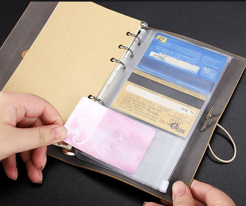 Retro A6 PU Leather Journal Daily Notebook With Clear Card Slots And Zippered Bag