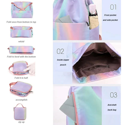 Foldable Gradient Color Drawstring Backpack Sports Gym Bag