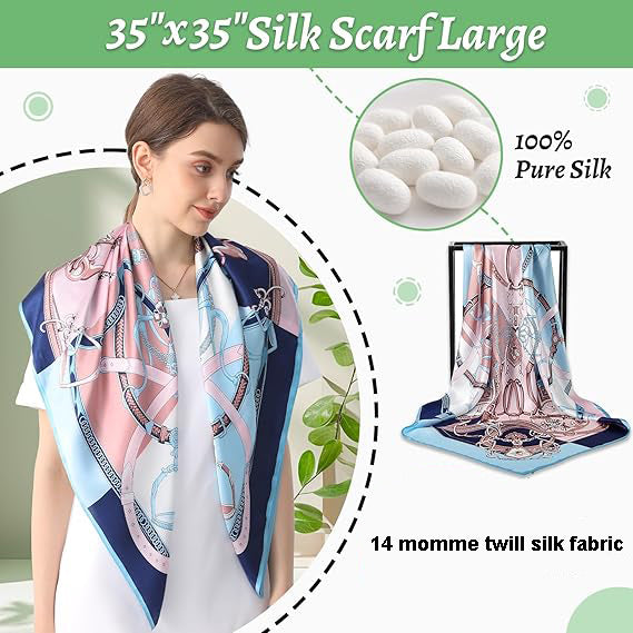 100% Silk Twill Silk Bandana Head Scarf Square Scarf Neck Scarves (35" x 35" )