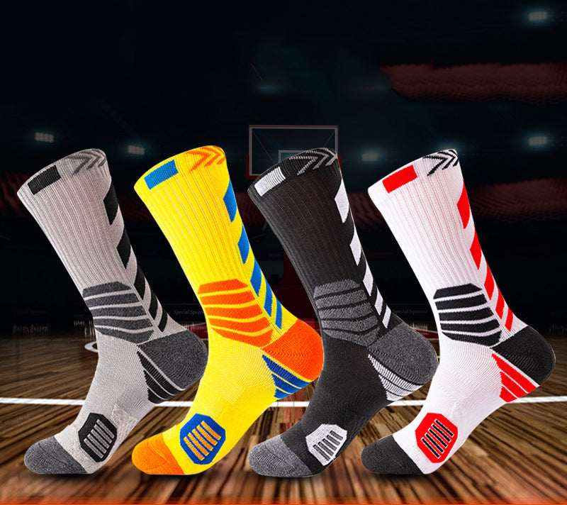 Men Contrast Color Sports Sock Cotton Socks Mid-calf Length Socks Stretch Crew Socks Basketball Sock