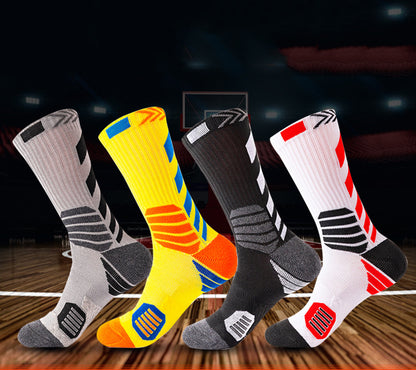 Men Contrast Color Sports Sock Cotton Socks Mid-calf Length Socks Stretch Crew Socks Basketball Sock