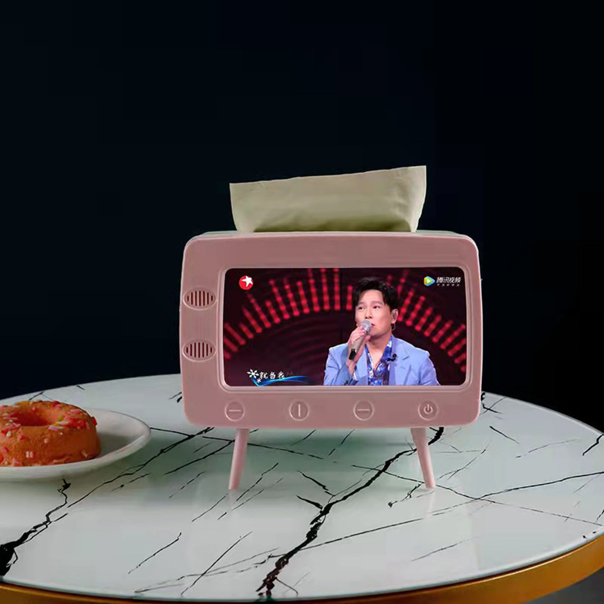 TV Shape Tissue Holder Phone Holder Stand Facial Tissue Box Cover for Home Office Kitchen Desktop