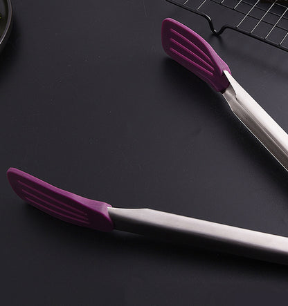 12" 304 Stainless Steel Food Tongs w/Silicone Locking Clip Barbeque Kitchen Tongs (Strip-shaped)