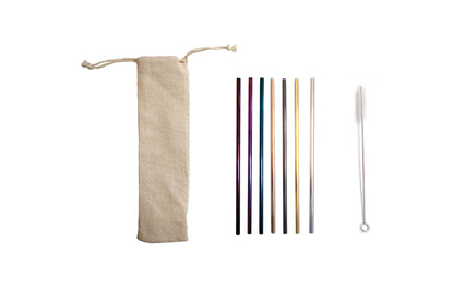 2PCS Stainless Steel Straws Set w/Linen Bag
