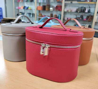 Portable PU Leather Cosmetic Bag Handle Cosmetic Case Travel Makeup Bag