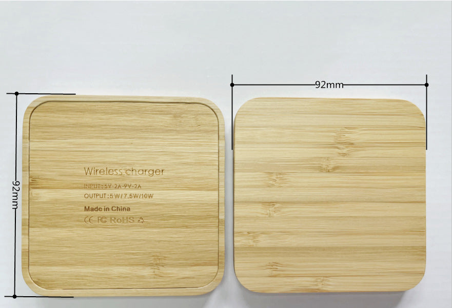 10W Bamboo Square Wireless Charger W/Dual USB Output