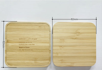 10W Bamboo Square Wireless Charger W/Dual USB Output