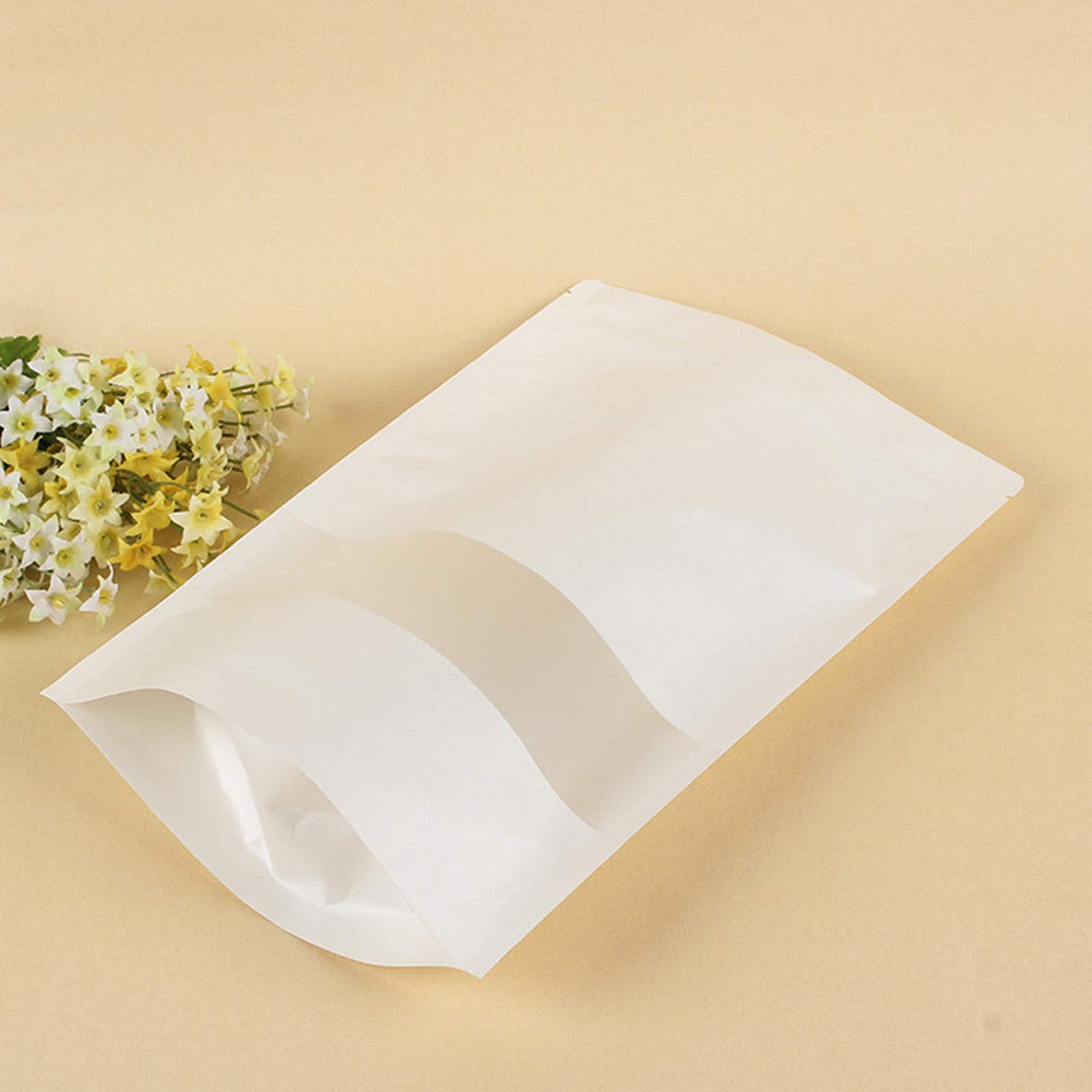 5.5 x 7.9" White Kraft Paper Bags W/Window Stand Up Ziplock Resealable Pouch Coffee Bag
