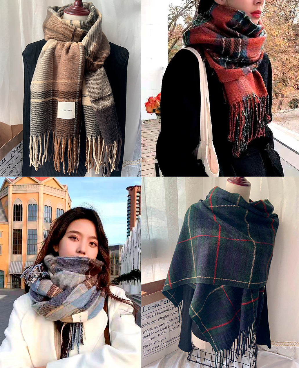 79'' Polyester Tartan Scarf Pashmina Shawls and Wraps Fringed Scarf - Embroidery