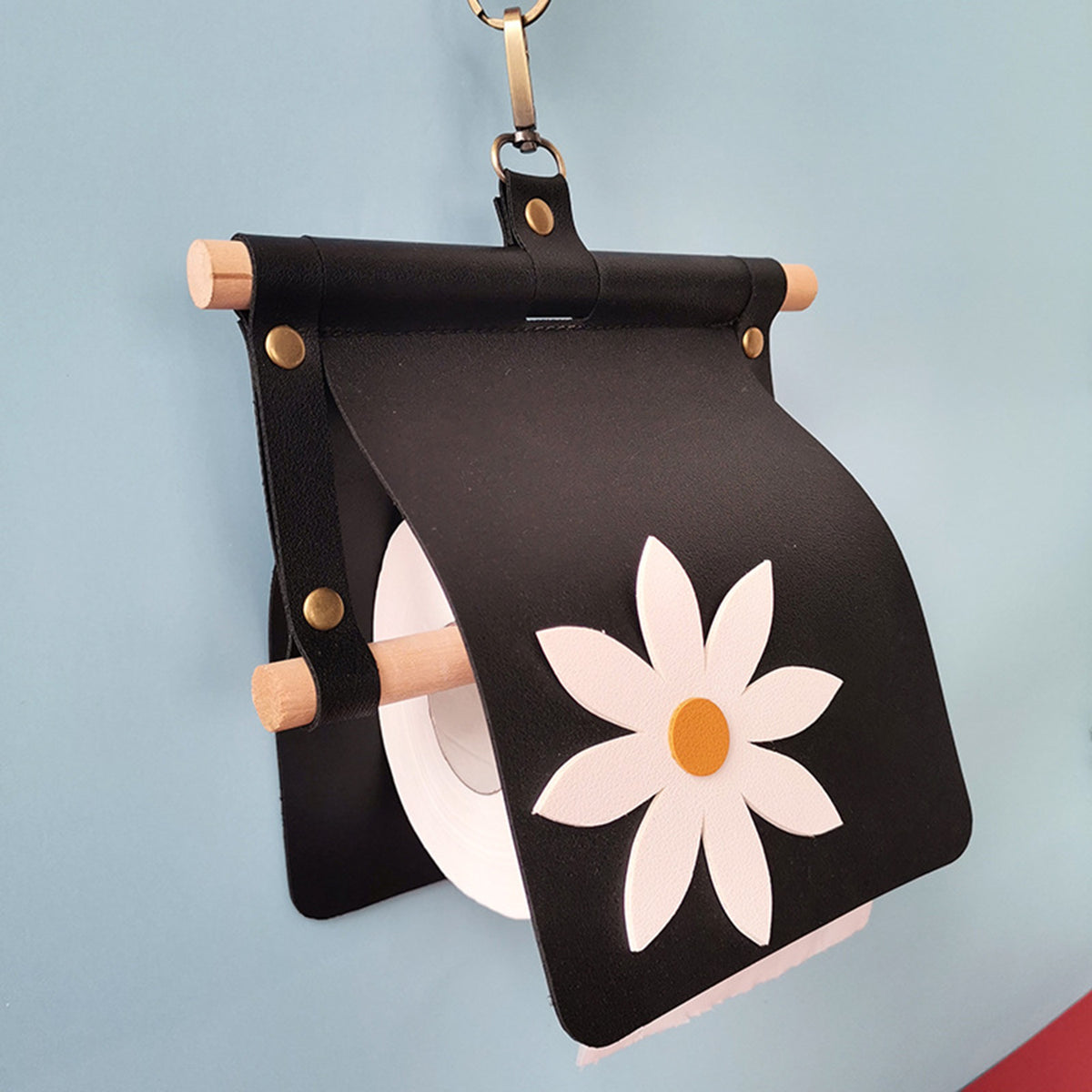 Picnic Paper Towel Holder Wood and Leather Toilet Paper Holder Hanging Toilet Paper Holder