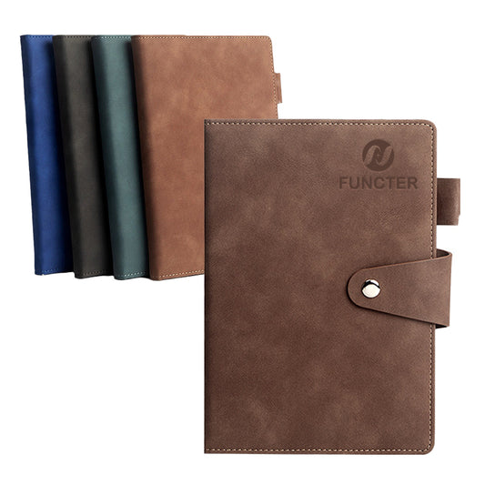 A5 PU Leather Lined Notebook W/ Pen Sleeve