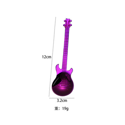 Stainless Steel Spoons Guitar Coffee Teaspoon Cute Demitasse Tea Spoon ( Purple )
