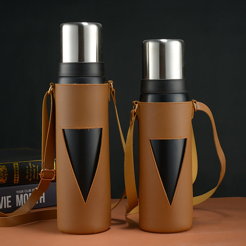 33 Oz/1000ml Water Bottle Vacuum Insulated Stainless Steel Bottle Thermal Bottle W/PU Sling Strap