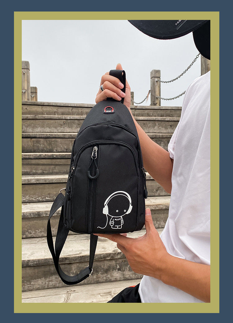 Oxford Sling Bag Chest Crossbody Shoulder Bag W/Earphone Hole