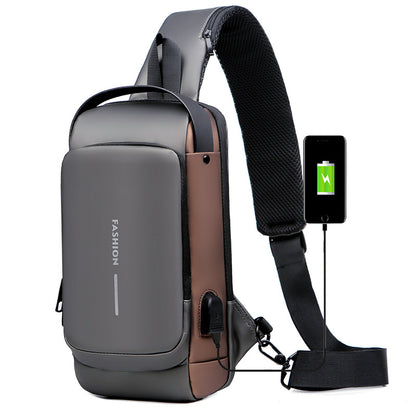 Men's Sling Bag Chest Shoulder Backpack Crossbody Bag W/USB Charging Port and Coded Lock