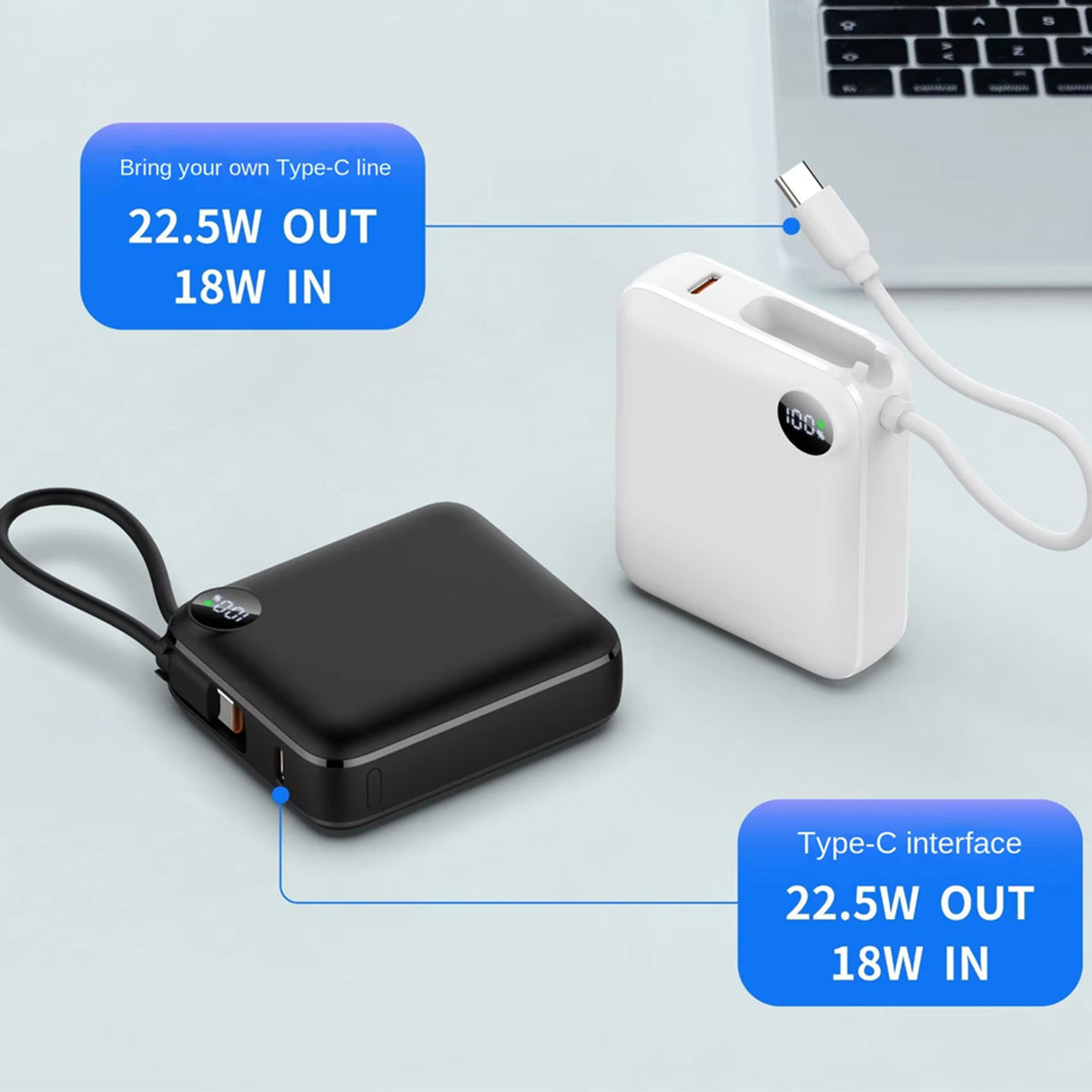 10000mAh Portable 22.5W PD Fast Charging LED Display Powerbank w/ Charging Type-C Cable