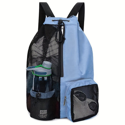 19 x 12" Drawstring Backpack with Mesh Side Pockets, Large Capacity Sports Bags Gym Backpack
