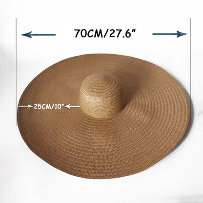 Oversized Beach Straw Hat for Women, Fashion Large Wide Brim Visor Hats Handmade Roll Up Floppy Cap