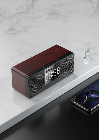 Wood Wireless Speaker With Time Display Alarm Clock