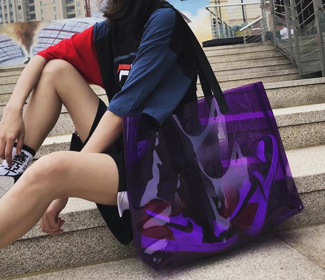15.8x12" PVC Transparent Waterproof Tote Bag Clear Shoulder Bag For Shopping Outdoors