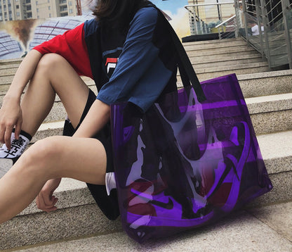 15.8x12" PVC Transparent Waterproof Tote Bag Clear Shoulder Bag For Shopping Outdoors