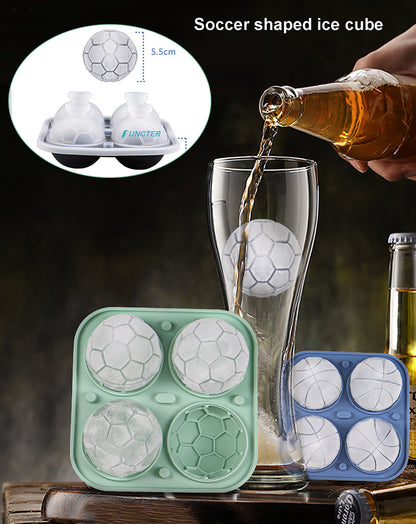 Sports Ball Soccer Shaped Silicone Ice Ball Mold W/ Ice Cube Tray