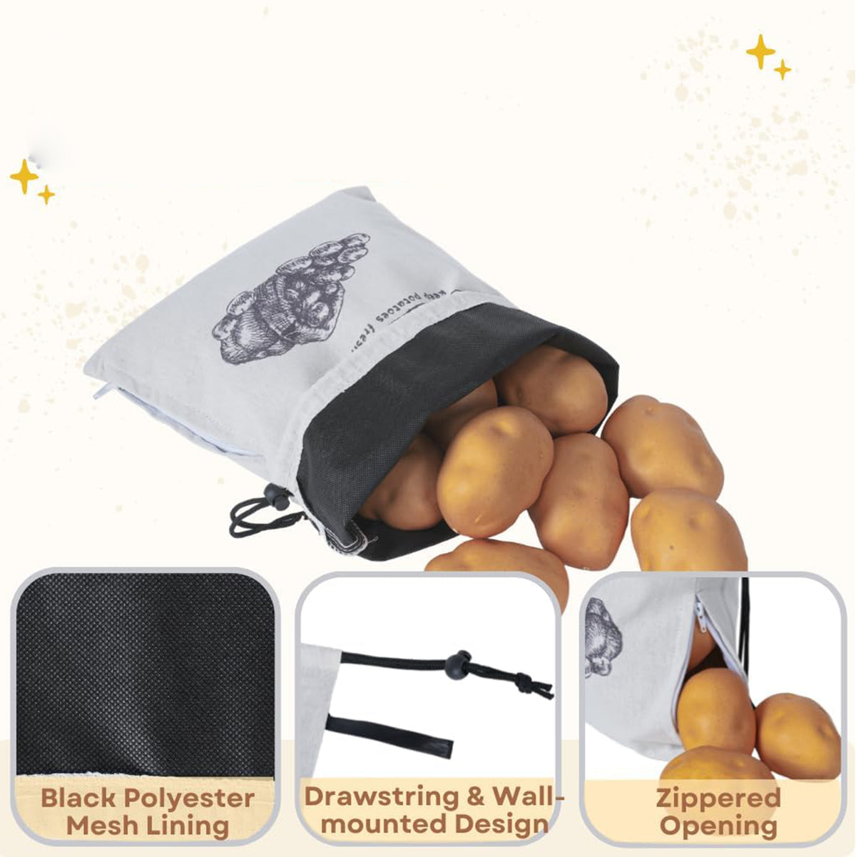 Custom Reusable Drawstring Potato Storage Bag