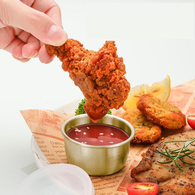 1.3 oz. Capacity Sauce Cup: 304 Stainless Steel Body With Transparent LDPE Lid Gold