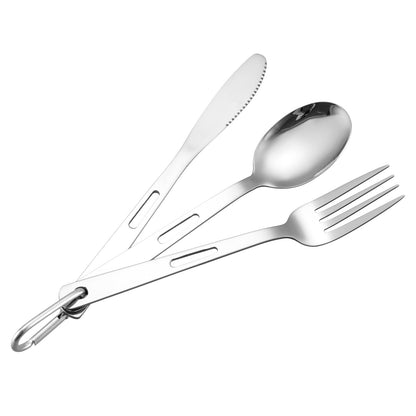 410 Stainless Steel 3 Pieces Reusable Travel Utensils Set with Carabiner Pouch Tableware Set