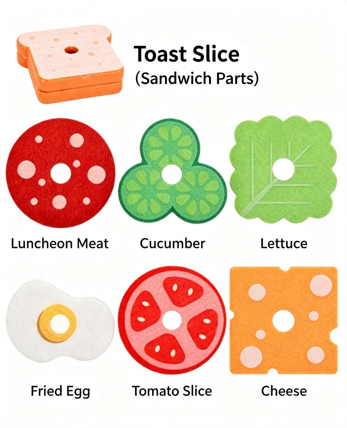 Wooden Sandwich/ Burger Stacking Toy Kids Pretend Play Food Set W/ Order Cards