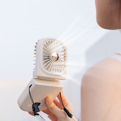 Foldable Mini Handheld Fan Digital Display Rechargeable Fan With Hanging Lanyard